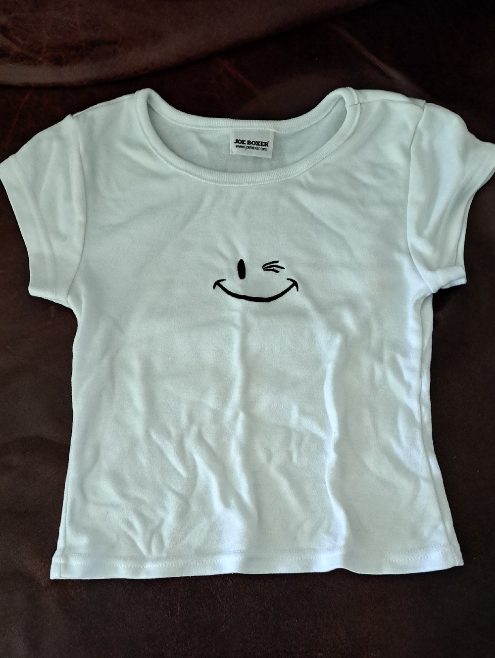 Joe Boxer White Kids Winking Smiley Short Sleeve Tee - Black Graphic
